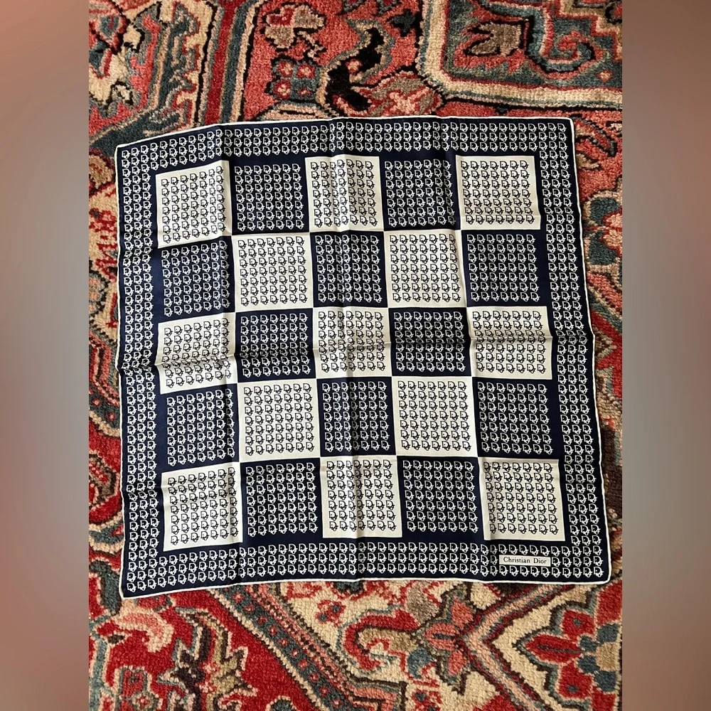 Dior Classic Monogram Silk Square Scarf in Navy